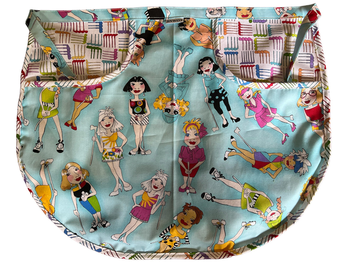 Peg Apron Turquoise Lady Golfers & Golf Clubs Handmade NZ