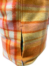 Load image into Gallery viewer, OOAK Upcycled Wool Orange Check Ladies Reversible Hooded Vest Lined Caladiums Gold Fabric - Size 8-12