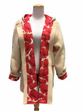 Load image into Gallery viewer, OOAK Upcycled Ladies Butter Cream 100% NZ Wool Lined Cream Poppies 100% Cotton Size 12