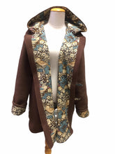 Load image into Gallery viewer, OOAK Upcycled Ladies Rich Chocolate Brown 100% NZ Wool Lined William Morris Strawberry Thief 100% Cotton Size 16