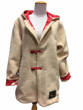 Load image into Gallery viewer, OOAK Upcycled Ladies Butter Cream 100% NZ Wool Lined Cream Poppies 100% Cotton Size 12