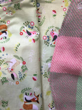 Load image into Gallery viewer, Pink & Green Check 100% Wool Reversible Hooded Vest Lined in Green Forest Animals