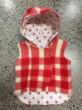 Load image into Gallery viewer, Red Check 100% Wool Reversible Hooded Vest Lined in White with Red Rosebuds