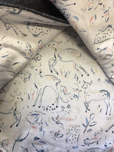 Load image into Gallery viewer, Charcoal Grey 100% Wool Reversible Hooded Vest Lined in Animal Outlines