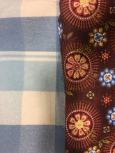 Load image into Gallery viewer, OOAK Upcycled Ladies Blue & Cream Check 100% NZ Wool Lined Brown Medallions 100% Cotton