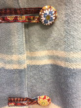 Load image into Gallery viewer, OOAK Upcycled Ladies Blue & Cream Check 100% NZ Wool Lined Brown Medallions 100% Cotton
