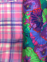 Load image into Gallery viewer, OOAK Upcycled Ladies Coat Pink & Purple Check 100% NZ Wool Lined Lotus Flowers 100% Cotton