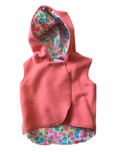 Load image into Gallery viewer, Blush Pink 100% Wool Reversible Hooded Vest Lined in Multi Floral