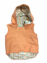Load image into Gallery viewer, Apricot 100% Wool Reversible Hooded Vest Lined in Apricot & Green Butterflies