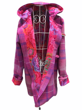 Load image into Gallery viewer, OOAK Upcycled Ladies Coat Bright Pink Check 100% NZ Wool Lined 100% Cotton - Size 18