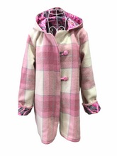 Load image into Gallery viewer, OOAK Upcycled Ladies Coat Pink Check 100% NZ Wool Lined 100% Cotton