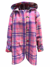 Load image into Gallery viewer, OOAK Upcycled Ladies Coat Pink & Purple Check 100% NZ Wool Lined 100% Cotton