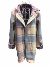 Load image into Gallery viewer, OOAK Upcycled Ladies Coat Pink & Blue Check 100% NZ Wool Lined 100% Cotton