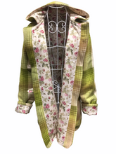Load image into Gallery viewer, OOAK Upcycled Ladies Coat Green Check 100% NZ Wool Lined 100% Cotton