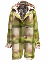 Load image into Gallery viewer, OOAK Upcycled Ladies Coat Green Check 100% NZ Wool Lined 100% Cotton