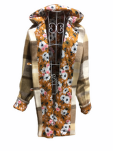 Load image into Gallery viewer, OOAK Upcycled Ladies Coat Brown & Cream Check 100% NZ Wool Lined 100% Cotton