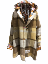 Load image into Gallery viewer, OOAK Upcycled Ladies Coat Brown & Cream Check 100% NZ Wool Lined 100% Cotton