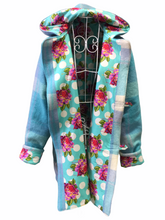 Load image into Gallery viewer, OOAK Upcycled Ladies Turquoise Check 100% NZ Wool Lined 100% Cotton Made to Order