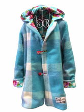 Load image into Gallery viewer, OOAK Upcycled Ladies Turquoise Check 100% NZ Wool Lined 100% Cotton Made to Order