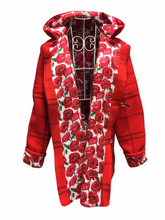 Load image into Gallery viewer, OOAK Upcycled Ladies Coat Red Check 100% NZ Wool Lined 100% Cotton
