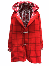 Load image into Gallery viewer, OOAK Upcycled Ladies Coat Red Check 100% NZ Wool Lined 100% Cotton