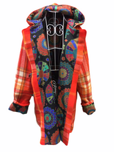 Load image into Gallery viewer, OOAK Upcycled Ladies Coat Orange Check 100% NZ Wool Lined 100% Cotton