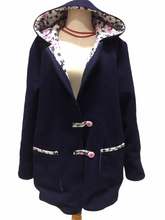 Load image into Gallery viewer, OOAK Upcycled Ladies Coat Navy Blue 100% NZ Wool Lined 100% Cotton