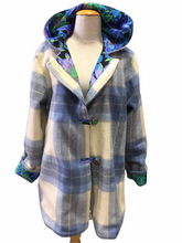 Load image into Gallery viewer, OOAK Upcycled Ladies Blue Check Coat 100% NZ Wool Lined 100% Cotton - Size 14