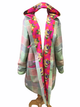 Load image into Gallery viewer, OOAK Upcycled Ladies 100% NZ Wool Coat Lined Bright Pink Roses 100% Cotton