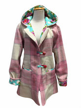 Load image into Gallery viewer, OOAK Upcycled Ladies Coat Pink & Grey Check 100% NZ Wool Lined 100% Cotton Made to Order