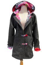 Load image into Gallery viewer, OOAK Ladies Upcycled 100% Wool Charcoal Grey Coat Lined 100% Cotton - MADE TO ORDER