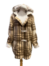 Load image into Gallery viewer, Upcycled Ladies Brown Check Coat 100% NZ Wool Lined 100% Cotton - Size 12