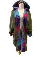 Load image into Gallery viewer, OOAK Ladies Upcycled 100% Wool Olive Green Coat Lined 100% Cotton - MADE TO ORDER