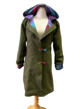 Load image into Gallery viewer, OOAK Ladies Upcycled 100% Wool Olive Green Coat Lined 100% Cotton - MADE TO ORDER
