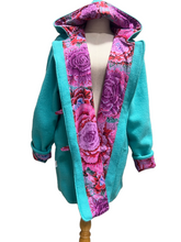 Load image into Gallery viewer, OOAK Upcycled Ladies Turquoise Coat 100% NZ Wool Lined 100% Cotton - MADE TO ORDER