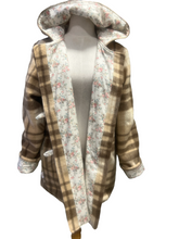 Load image into Gallery viewer, Upcycled Ladies Brown Check Coat 100% NZ Wool Lined 100% Cotton - Size 12