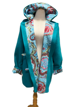 Load image into Gallery viewer, OOAK Ladies Upcycled 100% Wool Turquoise Coat Lined 100% Cotton - MADE TO ORDER