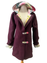 Load image into Gallery viewer, OOAK Upcycled Ladies Deep Wine Coat 100% NZ Wool Lined 100% Cotton - MADE TO ORDER
