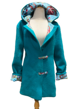 Load image into Gallery viewer, OOAK Ladies Upcycled 100% Wool Turquoise Coat Lined 100% Cotton - MADE TO ORDER