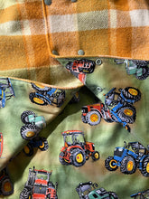 Load image into Gallery viewer, Green &amp; Mustard Check 100% Wool Reversible Hooded Long Fronted Vest Lined Tractor Time - Age 5
