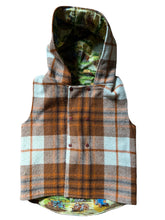 Load image into Gallery viewer, Brown Check 100% Wool Reversible Hooded Long Fronted Vest Country Tractors - Age 6
