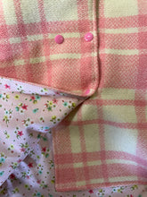 Load image into Gallery viewer, Pink Check 100% Wool Reversible Hooded Long Fronted Vest Lined in Pale Pink Floral
