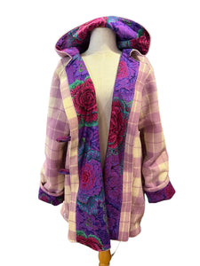 OOAK Upcycled Ladies Mauve Plaid Coat 100% NZ Wool Lined 100% Cotton - Size 20