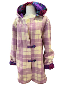 OOAK Upcycled Ladies Mauve Plaid Coat 100% NZ Wool Lined 100% Cotton - Size 20