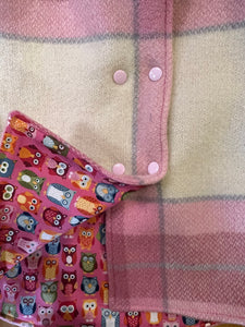 OOAK - Upcycled 100% Wool Pink Check Reversible Hooded Coat Lined Pink Owls - Age 2