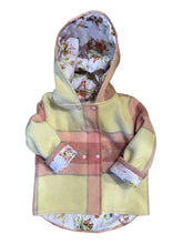 Load image into Gallery viewer, OOAK - Upcycled 100% Wool Pink Check Reversible Hooded Coat Lined Fairies - Age 3
