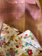 Load image into Gallery viewer, Pink Check 100% Wool Reversible Hooded Long Fronted Vest Lined in Sunshine Floral - Age 3
