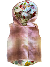 Load image into Gallery viewer, Pink Check 100% Wool Reversible Hooded Long Fronted Vest Lined in Sunshine Floral - Age 3
