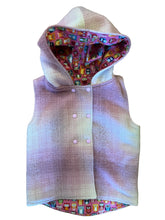 Load image into Gallery viewer, Pink Check 100% Wool Reversible Hooded Long Fronted Vest Lined in Pink Owls - Age 2
