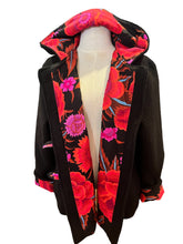 Load image into Gallery viewer, Ladies New 100% Wool Black Coat Lined 100% Cotton Embroidered Shawl Red
